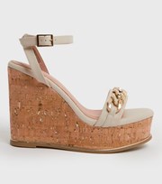 New Look Off White Chain Strap Wedge Heel Sandals